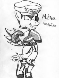 Size: 900x1177 | Tagged: safe, artist:ikuntyphoon, pony, bipedal, crossover, drawing, m. bison, monochrome, pencil drawing, ponified, solo, street fighter, traditional art