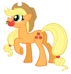 Size: 555x583 | Tagged: safe, artist:brah-j, applejack, earth pony, pony, g4, apple, female, mouth hold, obligatory apple, simple background, solo, transparent background