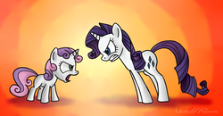 Size: 3217x1677 | Tagged: safe, artist:wolframclaws, rarity, sweetie belle, pony, g4, argument, duo