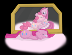 Size: 610x468 | Tagged: safe, artist:qaxis, pinkie pie, g4, crying, duality, hug, mirror, pinkamena diane pie, sad