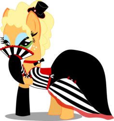 Size: 4187x4429 | Tagged: safe, artist:tensaioni, applejack, earth pony, pony, g4, absurd resolution, alternate hairstyle, clothes, dress, fan, female, handheld fan, hat, simple background, solo, top hat, transparent background