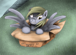 Size: 3510x2550 | Tagged: safe, artist:hewison, derpy hooves, pegasus, pony, g4, box, female, high res, mare, pony in a box, solo