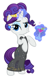 Size: 656x1000 | Tagged: safe, artist:pixelkitties, rarity, pony, g4, alternate hairstyle, bipedal, clothes, cocktail, dress, drink, duckface, female, jewelry, sierra madre, simple background, solo, tiara, transparent background