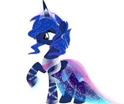 Size: 1600x1341 | Tagged: dead source, safe, artist:sparkle-bubba, princess luna, pony, g4, alternate hairstyle, clothes, dress, female, raised hoof, simple background, solo, transparent background, vector