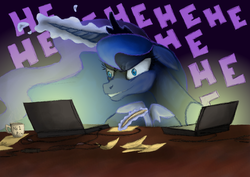 Size: 1000x707 | Tagged: safe, artist:hewison, princess luna, pony, g4, computer, female, solo