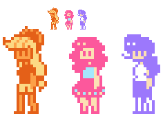 Size: 236x166 | Tagged: safe, artist:pyonkotcchi, applejack, pinkie pie, rarity, human, g4, female, humanized, pixel art, simple background, transparent background, trio, trio female