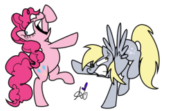 Size: 826x533 | Tagged: safe, artist:universal-tiger, derpy hooves, pinkie pie, pegasus, pony, g4, duo, female, mare