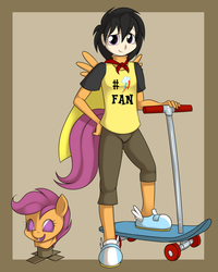 Size: 900x1125 | Tagged: safe, artist:kloudmutt, scootaloo, human, g4, masking, ponyrumi