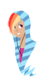 Size: 412x725 | Tagged: safe, artist:amarrylis, rainbow dash, human, g4, clothes, earbuds, female, hoodie, humanized, piercing, simple background, solo, transparent background