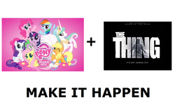 Size: 1169x747 | Tagged: safe, applejack, fluttershy, pinkie pie, princess celestia, rainbow dash, rarity, spike, twilight sparkle, g4, crossover, exploitable meme, make it happen, mane seven, mane six, mane six opening poses, meta, the thing