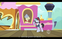 Size: 640x400 | Tagged: safe, screencap, all aboard, g4, the last roundup, hub logo, lauren faust, youtube caption