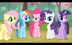 Size: 640x400 | Tagged: safe, screencap, fluttershy, pinkie pie, rainbow dash, rarity, twilight sparkle, g4, the last roundup, out of context, romance, youtube caption