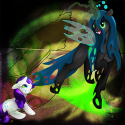 Size: 900x900 | Tagged: safe, artist:cytozire, queen chrysalis, rarity, changeling, changeling queen, g4, female