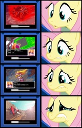 Size: 500x776 | Tagged: safe, fluttershy, pegasus, pony, g4, female, gamershy, mare, mega man (series), meme, sad, video game, zero