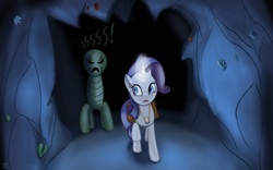 Size: 3840x2400 | Tagged: safe, artist:roadsleadme, rarity, pony, unicorn, g4, cave, creeper (minecraft), crossover, duo, female, high res, mare, minecraft