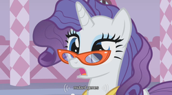 Size: 640x355 | Tagged: safe, screencap, rarity, g4, carousel boutique, glasses, messy mane, rarity's glasses, solo, youtube caption