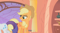 Size: 640x355 | Tagged: safe, screencap, applejack, rarity, g4, look before you sleep, dat ass, female, golden oaks library, lesbian, meme, out of context, ship:rarijack, shipping, youtube caption