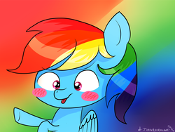 Size: 900x675 | Tagged: safe, artist:jhannrahn, rainbow dash, pegasus, pony, g4, :p, abstract background, cute, female, mare, rainbow background, solo, tongue out