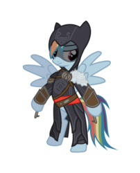 Size: 374x463 | Tagged: safe, artist:sefling, rainbow dash, pegasus, pony, g4, assassin's creed, bipedal, clothes, crossover, female, mare, solo