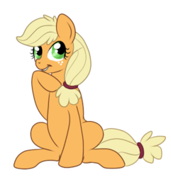 Size: 339x351 | Tagged: safe, artist:lulubell, applejack, earth pony, pony, g4, female, hatless, mare, missing accessory, simple background, sitting, solo, transparent background