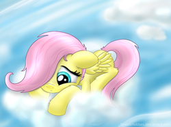 Size: 1480x1100 | Tagged: safe, artist:smockhobbes, fluttershy, g4, cloud, cloudy, filly