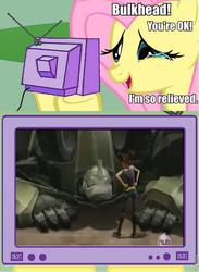 Size: 564x772 | Tagged: safe, fluttershy, pony, g4, bulkhead, exploitable meme, hub logo, meme, miko, miko nakadai, roflbot, transformers, tv meme