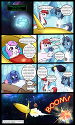 Size: 900x1500 | Tagged: safe, artist:madmax, editor:mercury2099, princess celestia, princess luna, oc, oc:fausticorn, g4, comic, craig mccracken, craigstallion, lauren faust, male, parody, spanish, superman, translation