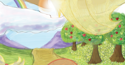 Size: 1260x659 | Tagged: safe, applejack, g4, apple, pov, rainbow