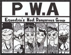 Size: 900x697 | Tagged: safe, artist:oralceugamus, applejack, fluttershy, pinkie pie, rainbow dash, rarity, twilight sparkle, g4, crossover, gangsta, hip hop, mane six, nwa, rap