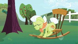 Size: 500x281 | Tagged: safe, screencap, granny smith, earth pony, pony, friendship is magic, g4, animated, ei, eyes closed, female, mare, rocking chair, solo