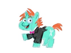 Size: 500x375 | Tagged: safe, artist:drawsomeponies, snips, g4, bowtie, clothes, fancy, monocle, suit