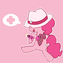 Size: 500x500 | Tagged: safe, artist:pinkieinprivate, pinkie pie, earth pony, pony, g4, female, hat, mare, pink background, pyro (tf2), simple background, solo, team fortress 2