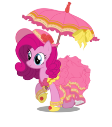 Size: 2647x3000 | Tagged: safe, artist:erikadaniel98, pinkie pie, earth pony, pony, g4, alternate hairstyle, beautiful, clothes, dress, female, high res, mare, raised hoof, shoes, simple background, solo, transparent background, umbrella, vector