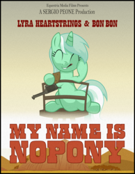 Size: 3889x5000 | Tagged: safe, artist:stinkehund, lyra heartstrings, pony, g4, crossover, female, gun, my name is nobody, parody, poster, solo, terence hill, western