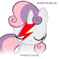Size: 600x600 | Tagged: safe, artist:reidransom, sweetie belle, pony, unicorn, g4, aladdin sane, album cover, david bowie, eyes closed, female, filly, ponified, ponified album cover, pun