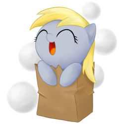 Size: 900x900 | Tagged: safe, artist:stardustxiii, derpy hooves, pegasus, pony, g4, bag, cute, derpabetes, female, filly, filly derpy, mare, paper bag, solo, younger