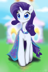 Size: 1024x1536 | Tagged: safe, artist:munkari, rarity, pony, unicorn, g4, blurry background, carousel boutique, clothes, cute, dress, female, looking at you, mare, raribetes, solo