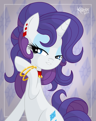 Size: 1750x2200 | Tagged: safe, artist:killryde, rarity, pony, unicorn, g4, alternate hairstyle, bedroom eyes, bracelet, cute, ear piercing, female, jewelry, mare, piercing, smiling, solo