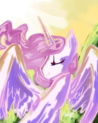 Size: 1600x2000 | Tagged: dead source, safe, artist:my-magic-dream, princess celestia, alicorn, pony, g4, eyes closed, female, mare, smiling, solo