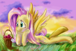 Size: 3984x2656 | Tagged: dead source, safe, artist:my-magic-dream, fluttershy, pegasus, pony, g4, apple, female, happy, high res, lying down, male, mare, present, prone, ship:fluttermac, shipping, straight