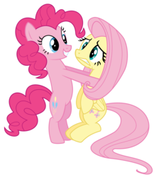 Size: 3000x3411 | Tagged: safe, artist:jackofmosttrades, fluttershy, pinkie pie, earth pony, pegasus, pony, g4, bipedal, duo, high res, hug, simple background, transparent background, vector