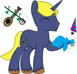 Size: 4901x4721 | Tagged: safe, artist:asdflove, absurd resolution, banjo, banjo the clown god of puppets, elan, musical instrument, ponified, simple background, the order of the stick, transparent background, vector