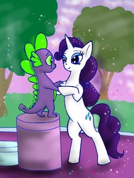 Size: 1024x1356 | Tagged: safe, artist:tielgar, rarity, spike, g4, dancing, female, interspecies, male, ship:sparity, shipping, straight