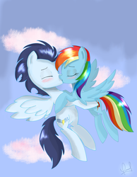 Size: 3422x4401 | Tagged: safe, artist:zorbitas, rainbow dash, soarin', pegasus, pony, g4, duo, female, male, mare, ship:soarindash, shipping, stallion, straight