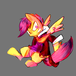 Size: 1000x1000 | Tagged: safe, artist:spanish-scoot, scootaloo, pegasus, pony, g4, clothes, female, gray background, necktie, simple background, solo