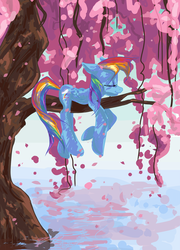 Size: 5291x7358 | Tagged: dead source, safe, artist:my-magic-dream, rainbow dash, pegasus, pony, g4, absurd resolution, female, flower, flower blossom, mare, sleeping, solo, tree, tree branch