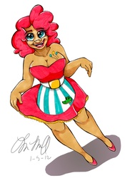 Size: 1874x2679 | Tagged: safe, artist:jelleebelly, pinkie pie, human, g4, breasts, busty pinkie pie, cleavage, humanized