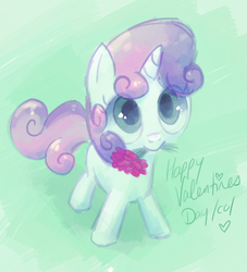 Size: 501x552 | Tagged: safe, artist:reuniclus, sweetie belle, pony, unicorn, g4, cute, diasweetes, female, filly, flower, flower in mouth, foal, heart, looking up, mouth hold, solo, valentine