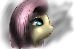 Size: 1414x940 | Tagged: safe, artist:fra-92, fluttershy, pony, g4, bust, colored sketch, female, looking away, looking up, mare, melancholy, portrait, solo, three quarter view