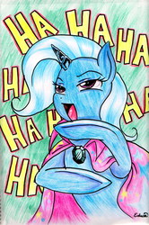 Size: 1160x1748 | Tagged: dead source, safe, artist:my-magic-dream, trixie, pony, unicorn, g4, female, laughing, mare, solo